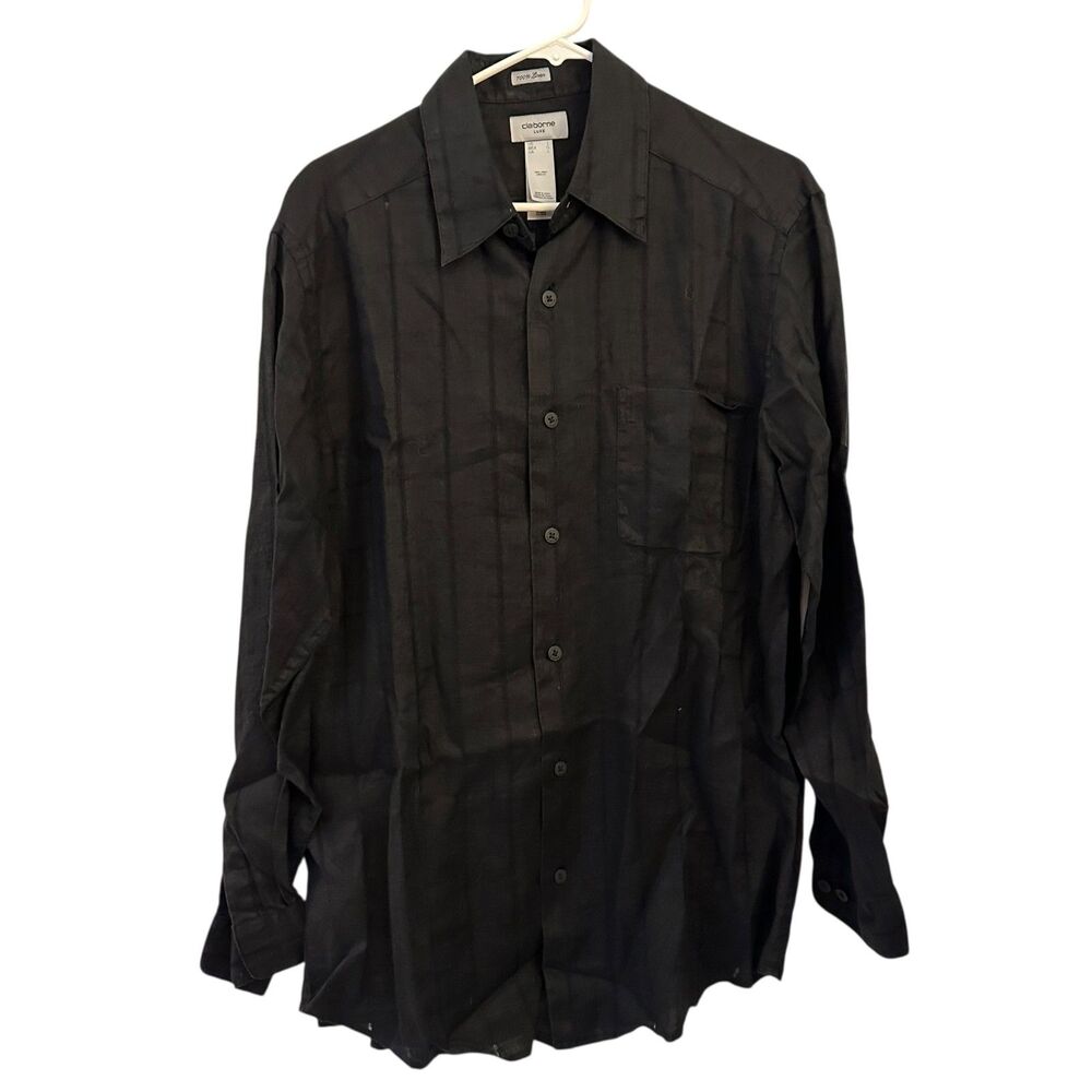 Liz Claiborne Luxe Black 100% Linenβ Button Up Tunic Blouse Classic Size L